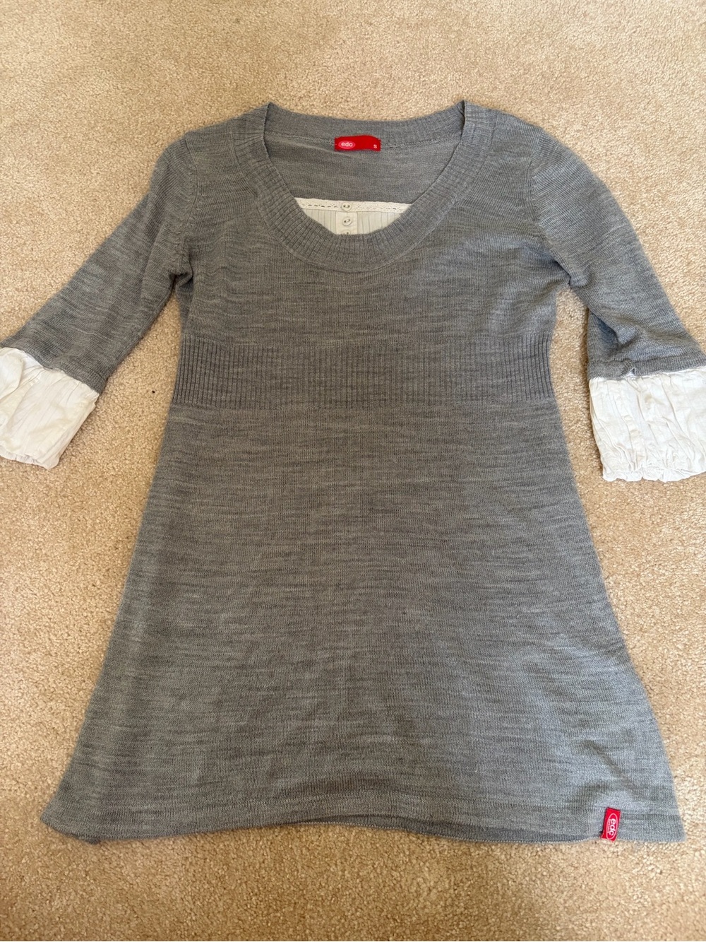 Grey Knit top/mini dress with White Sleeve Detail